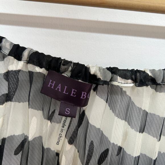 $268 Hale Bob Black White Animal Print Flare Boho Long Sleeve Mini Dress Small - Picture 8 of 9